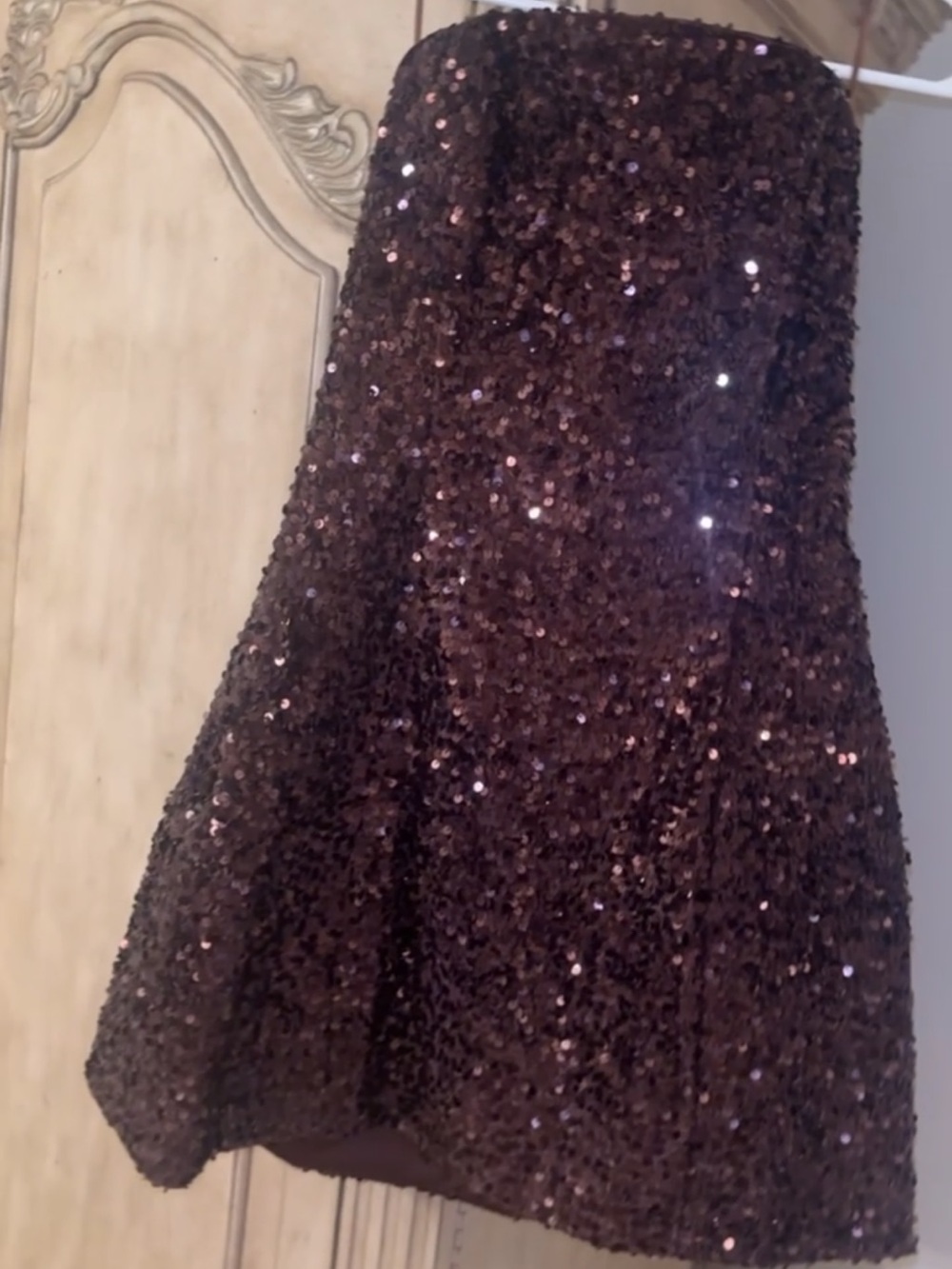 Bardot Brown Sequined Strapless Dress